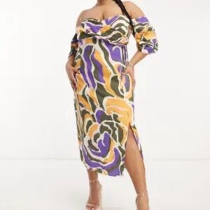 Multicolor Off-Shoulder Midi Dress